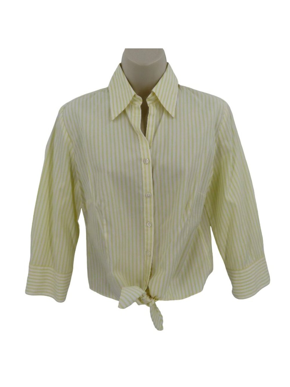 LOFT Ann Taylor Women 6 Yellow White Stripe Collared Button Tie Blouse Shirt Top